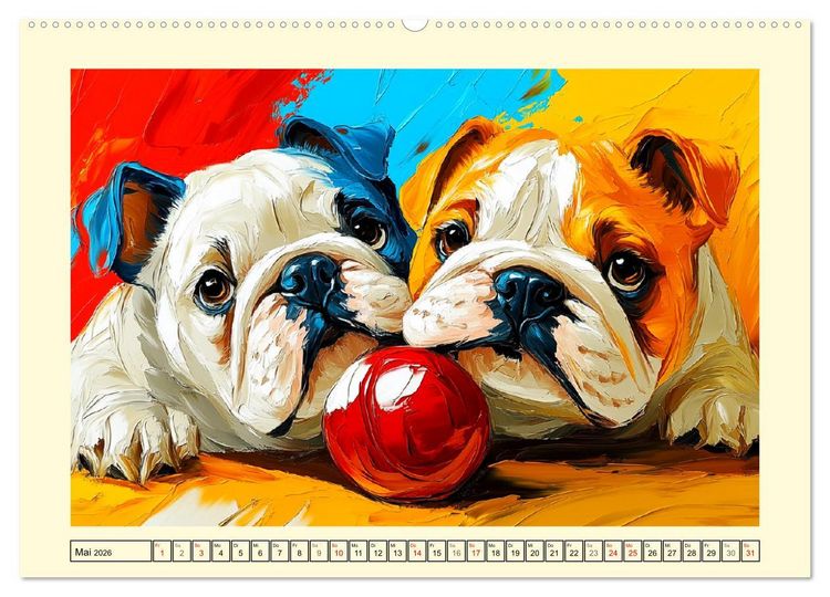 Produktbild: Bulldoggen. Bunter Hundespa&szlig; im &Ouml;lbilder-Stil (hochwertiger Premium Wandkalender 2026 DIN A2 quer), Kunstdruck in Hochglanz