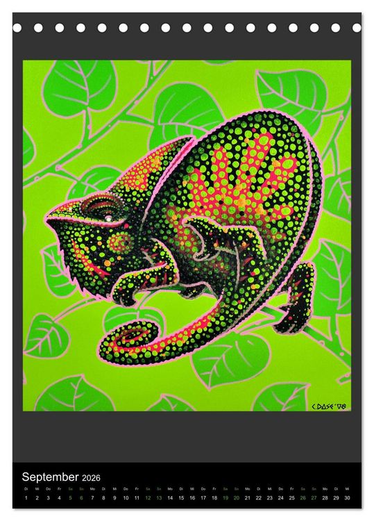 Produktbild: Acrylic paintings - Pfeilgiftfr&ouml;sche und Cham&auml;leons (Tischkalender 2026 DIN A5 hoch), CALVENDO Monatskalender