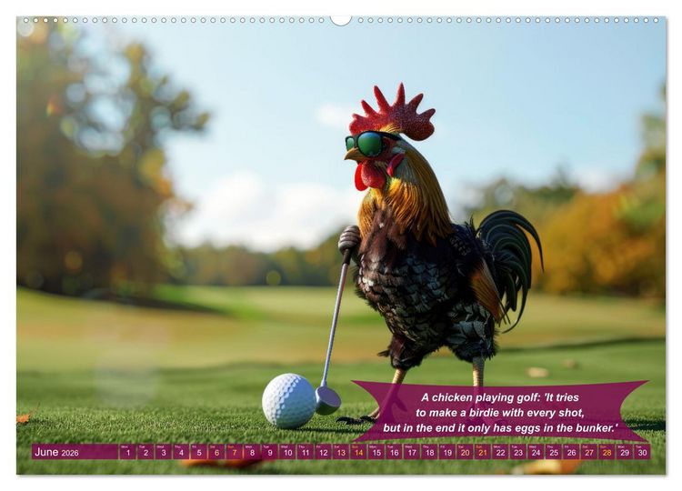 Produktbild: Funny charming animals as golf players (High Quality Premium Wall Calendar 2026 DIN A2 landscape),CALVENDO 12 Month Wall Calendar