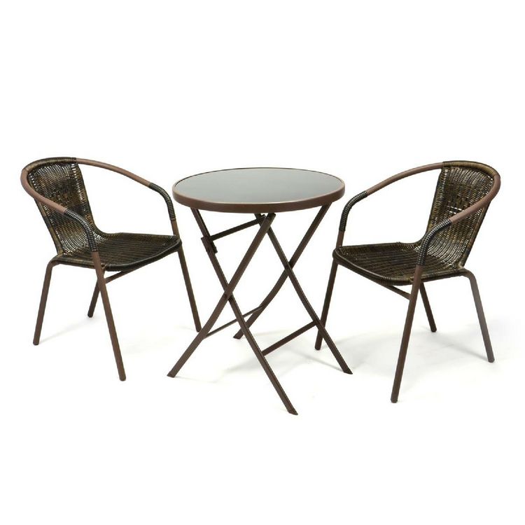 Produktbild: 3-tlg. Bistroset Balkon Stuhl Tisch Set Braun