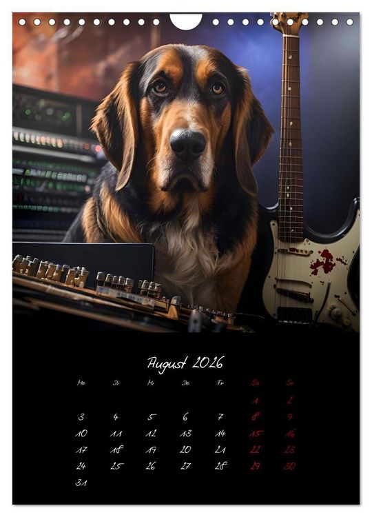 Produktbild: Gitarren und Hunde mit Herz (Wandkalender 2026 DIN A4 hoch), CALVENDO Monatskalender