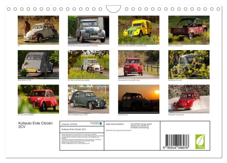 Produktbild: Kultauto Ente Citro&euml;n 2CV (Wandkalender 2026 DIN A4 quer), CALVENDO Monatskalender