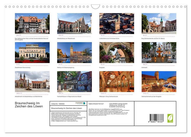 Produktbild: Braunschweig Im Zeichen des L&ouml;wen (Wandkalender 2026 DIN A3 quer), CALVENDO Monatskalender