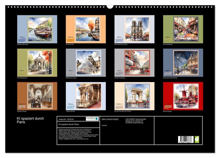 Produktbild: KI spaziert durch Paris (Wandkalender 2026 DIN A2 quer), CALVENDO Monatskalender