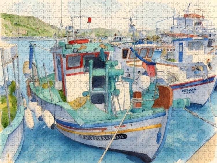 Produktbild: CALVENDO Puzzle Buntes Treiben im Hafen Kefalos | 1000 Teile Lege-Gr&ouml;&szlig;e 64x48cm Foto-Puzzle f&uuml;r gl&uuml;ckliche Stunden