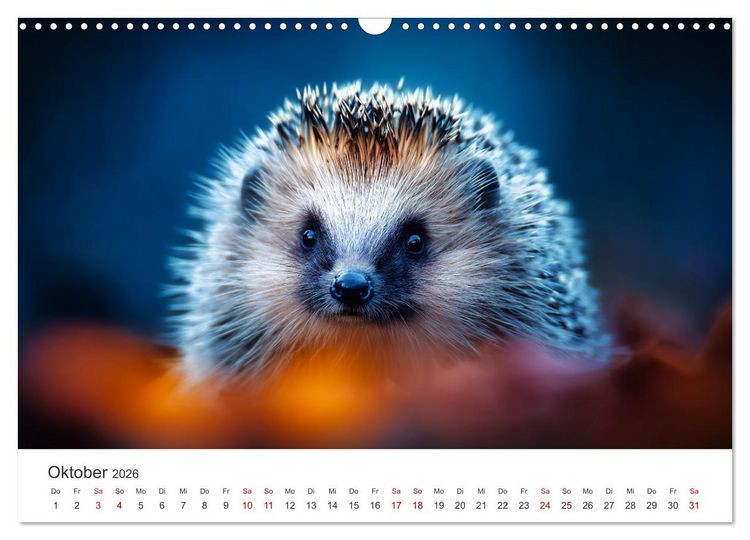 Produktbild: Rund, stachlig, munter - Ein Jahr mit Igeln (Wandkalender 2026 DIN A3 quer), CALVENDO Monatskalender
