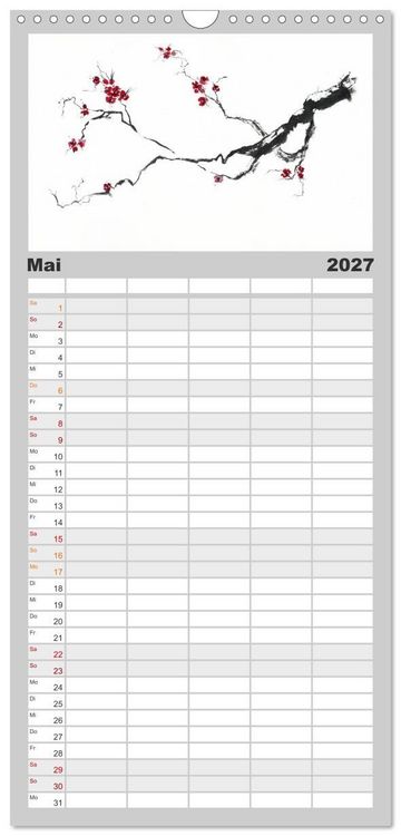 Produktbild: Familienplaner 2027 - Asiatische Tuschmalerei mit 5 Spalten (Wandkalender, 21 x 45 cm) CALVENDO