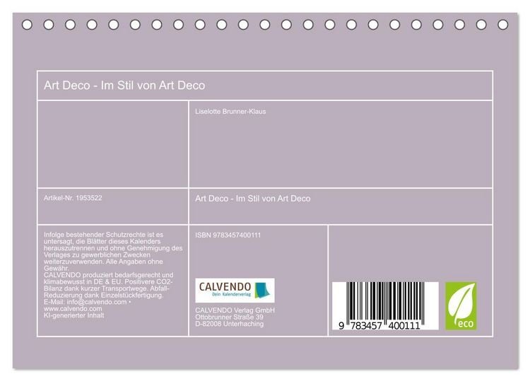 Produktbild: Art Deco - Im Stil von Art Deco (Tischkalender 2026 DIN A5 quer), CALVENDO Monatskalender