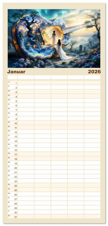Produktbild: Familienplaner 2026 - Gitarrenhorizonte mit 5 Spalten (Wandkalender, 21 x 45 cm) CALVENDO