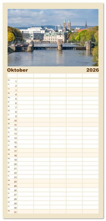 Produktbild: Familienplaner 2026 - Kassel - wundersch&ouml;ne Stadt in Nordhessen mit 5 Spalten (Wandkalender, 21 x 45 cm) CALVENDO