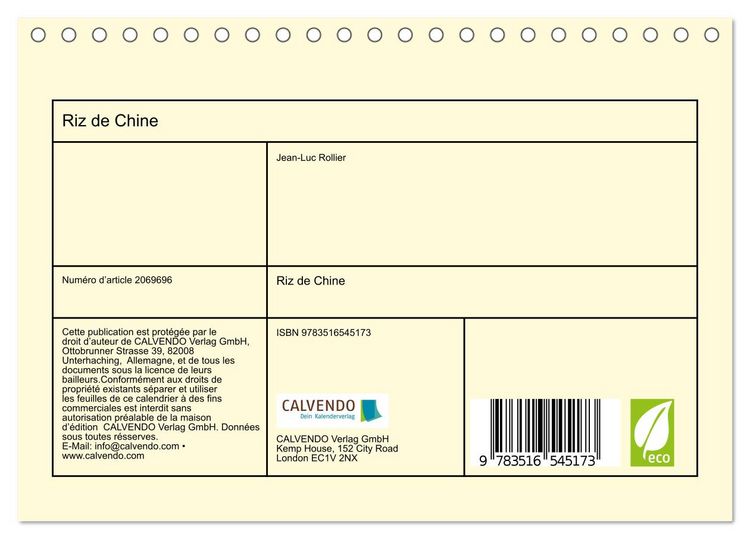 Produktbild: Riz de Chine (Calendrier de bureau 2026 DIN A5 vertical), CALVENDO calendrier mensuel