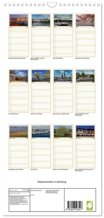 Produktbild: Familienplaner 2026 - Alsteransichten in Hamburg mit 5 Spalten (Wandkalender, 21 x 45 cm) CALVENDO