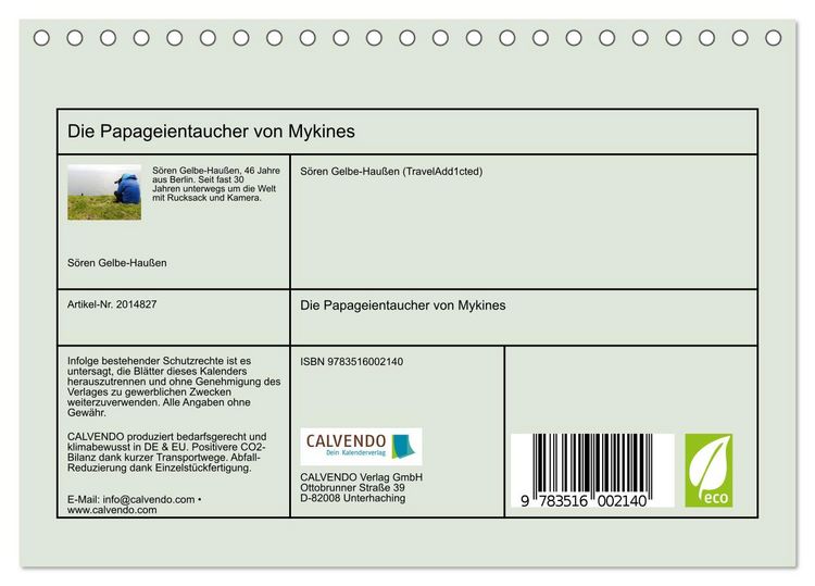 Produktbild: Die Papageientaucher von Mykines (Tischkalender 2026 DIN A5 quer), CALVENDO Monatskalender