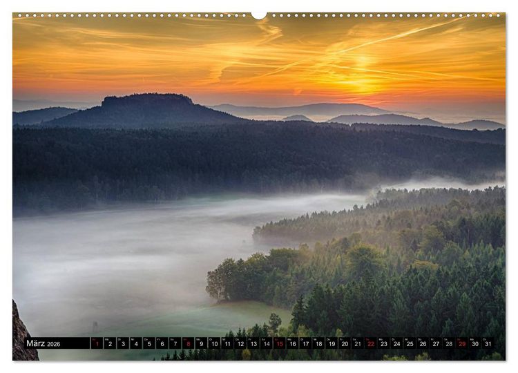 Produktbild: Nebelwelten S&auml;chsische Schweiz (hochwertiger Premium Wandkalender 2026 DIN A2 quer), Kunstdruck in Hochglanz