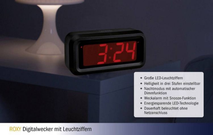 Produktbild: TFA Dostmann 60.2024.10 Quarz Wecker Anthrazit Alarmzeiten 1