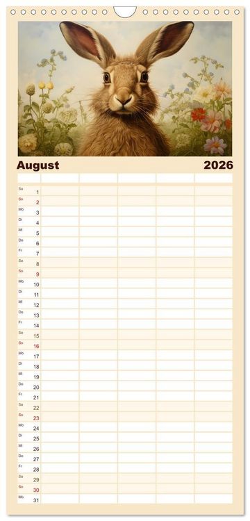 Produktbild: Familienplaner 2026 - Hasenliebe mit 5 Spalten (Wandkalender, 21 x 45 cm) CALVENDO