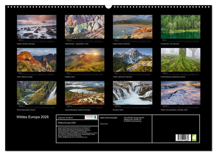 Produktbild: Wildes Europa 2026 (Wandkalender 2026 DIN A2 quer), CALVENDO Monatskalender