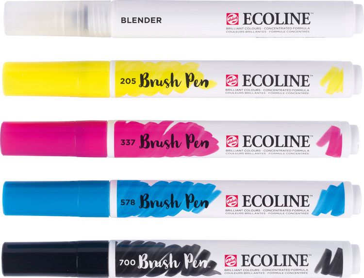 Produktbild: TALENS ECOLINE&reg; Brush Pen, 4 Farben, 1 Blender Primary Kartonetui