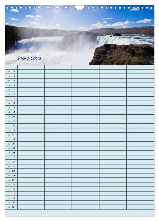Produktbild: Island Familienplaner (Wandkalender 2027 DIN A3 hoch), CALVENDO Monatskalender