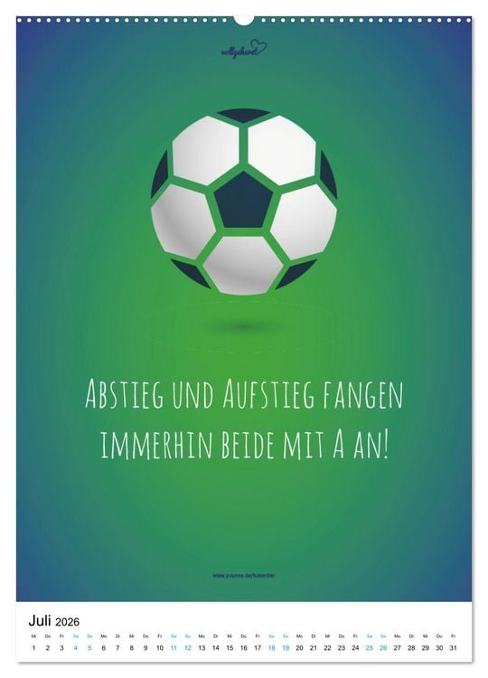 Produktbild: vollgeherzt: Der lustige Zitate-Wandkalender f&uuml;r Fu&szlig;ballfans und Sportbegeisterte! (Wandkalender 2026 DIN A2 hoch), CALVENDO Monatskalender