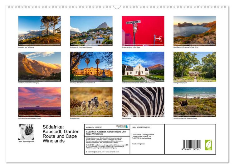 Produktbild: S&uuml;dafrika: Kapstadt, Garden Route und Cape Winelands (hochwertiger Premium Wandkalender 2026 DIN A2 quer), Kunstdruck in Hochglanz