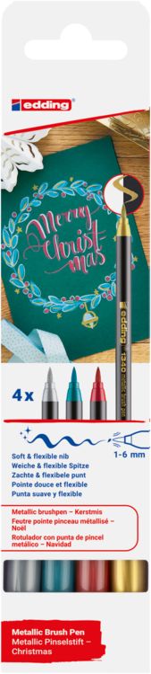 Produktbild: edding 1340 metallic brushpen, Pinselstift 4er-Set Xmas