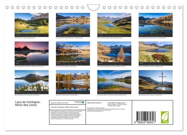 Produktbild: Lacs de montagne. Miroir des cimes (Calendrier mural 2026 DIN A4 vertical), CALVENDO calendrier mensuel