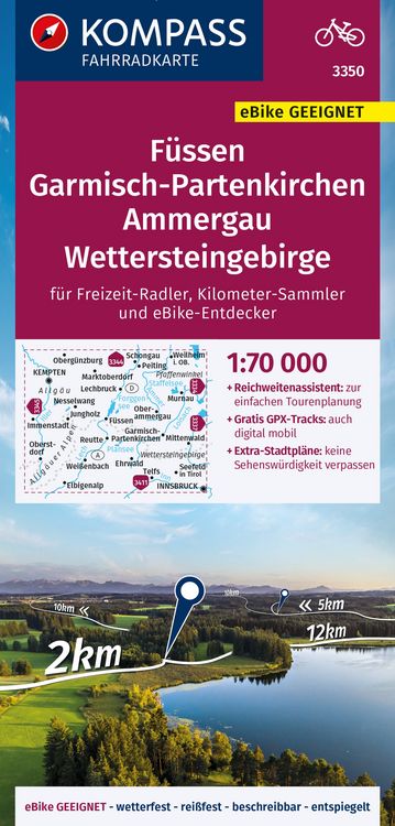 Bild vom Artikel KOMPASS Fahrradkarte 3350 Füssen, Garmisch-Partenkirchen, Ammergau, Wettersteingebirge 1:70.000 vom Autor 