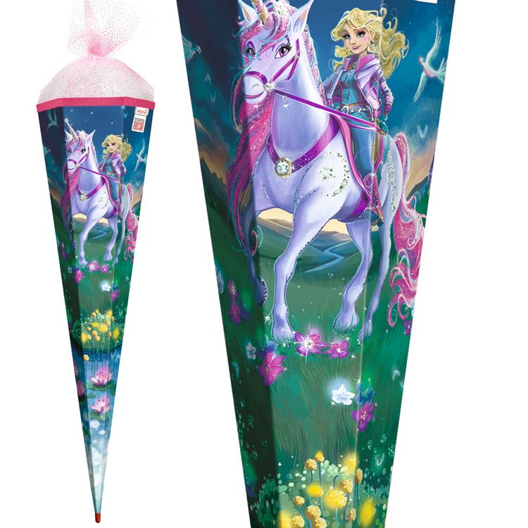 Produktbild: Motivschult&uuml;te, Magische Einhornreiterin, 85 cm, Glitter, Organza, Glitterborte