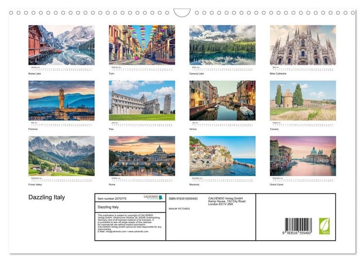 Produktbild: Dazzling Italy (Wall Calendar 2026 DIN A3 landscape), CALVENDO 12 Month Wall Calendar