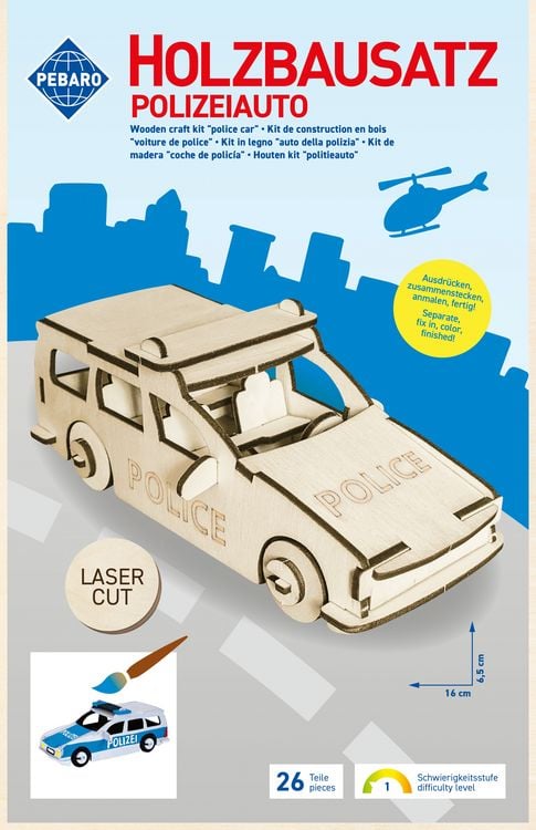 Produktbild: PEBARO 851/3L - Holzbausatz Polizeiauto, Laser cut Bastelset
