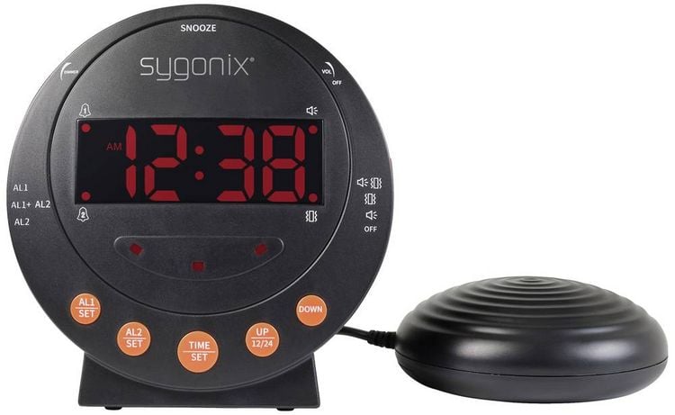 Produktbild: Sygonix SY-5266562 Elektronik Wecker Schwarz Fluoreszierend Zahlen 2 Timerzeiten