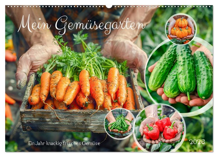 Produktbild: Mein Gem&uuml;segarten - Ein Jahr knackig frisches Gem&uuml;se (Wandkalender 2026 DIN A2 quer), CALVENDO Monatskalender