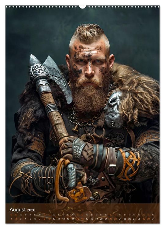 Produktbild: Wikinger - Fantasie Nordm&auml;nner mit Tattoo, Axt und Schwert (Wandkalender 2026 DIN A2 hoch), CALVENDO Monatskalender