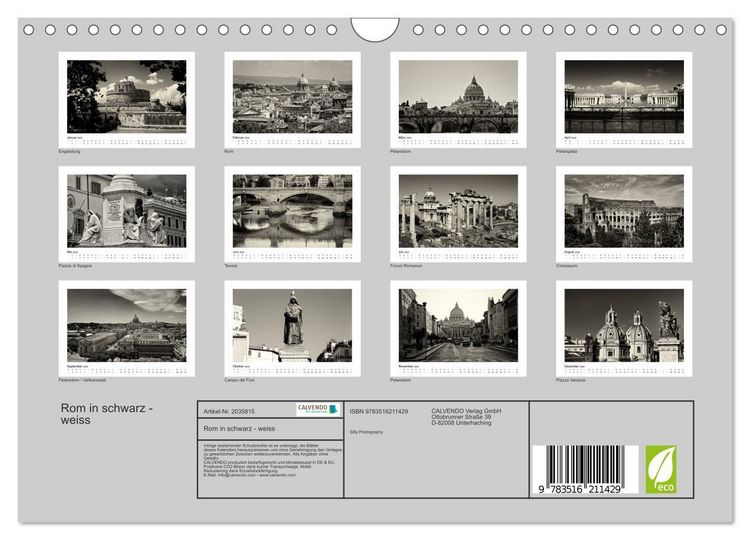 Produktbild: Rom in schwarz - weiss (Wandkalender 2026 DIN A4 quer), CALVENDO Monatskalender