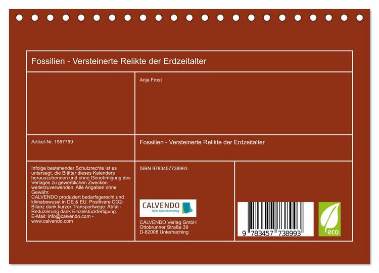 Produktbild: Fossilien - Versteinerte Relikte der Erdzeitalter (Tischkalender 2026 DIN A5 quer), CALVENDO Monatskalender