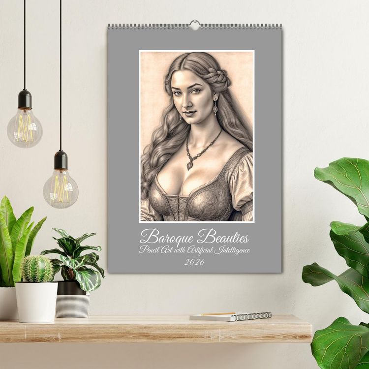 Produktbild: Baroque Beauties, Pencil Art with Artificial Intelligence (Wall Calendar 2026 DIN A2 portrait), CALVENDO 12 Month Wall Calendar