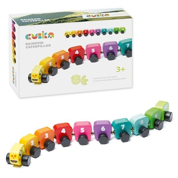 Produktbild: Holzzug Regenbogenraupe mit Magneten 10 Teile