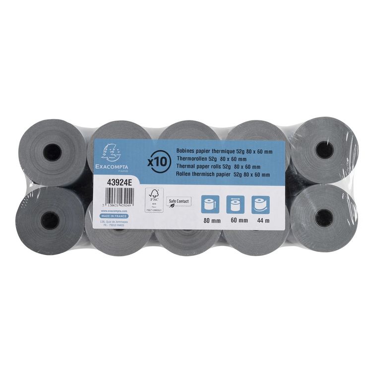 Produktbild: Exacompta Thermorollen SC &Oslash;80x60mm 52g/m&sup2; Kern &Oslash;12mm 44m 10 St&uuml;ck