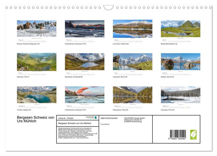 Produktbild: Bergseen Schweiz von Urs M&uuml;hlich (Wandkalender 2026 DIN A3 quer), CALVENDO Monatskalender