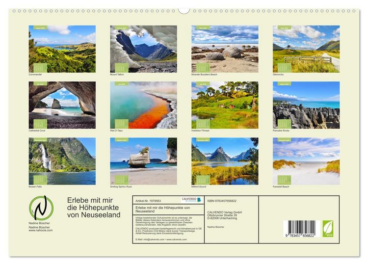 Produktbild: Erlebe mit mir die H&ouml;hepunkte von Neuseeland (hochwertiger Premium Wandkalender 2026 DIN A2 quer), Kunstdruck in Hochglanz