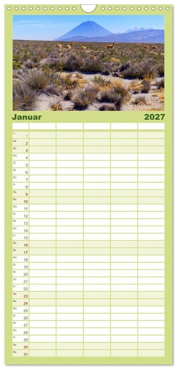 Produktbild: Familienplaner 2027 - Bekanntes und Unbekanntes Peru mit 5 Spalten (Wandkalender, 21 x 45 cm) CALVENDO