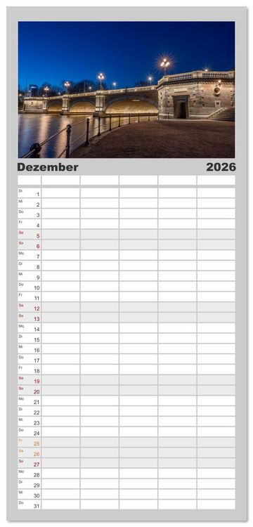 Produktbild: Familienplaner 2026 - Ikonische Br&uuml;cken zwischen Geschichte und Gegenwart mit 5 Spalten (Wandkalender, 21 x 45 cm) CALVENDO