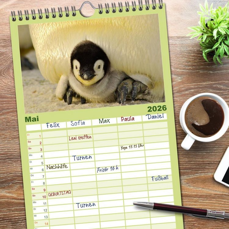 Produktbild: Familienplaner 2026 - Pinguine - Watscheln im festlichen Kleid mit 5 Spalten (Wandkalender, 21 x 45 cm) CALVENDO