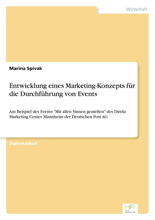 Produktbild: Entwicklung eines Marketing-Konzepts f&uuml;r die Durchf&uuml;hrung von Events