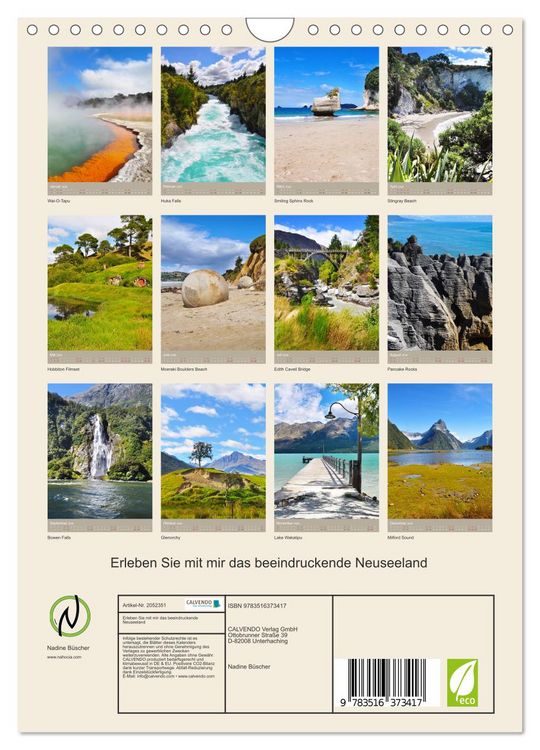 Produktbild: Erleben Sie mit mir das beeindruckende Neuseeland (Wandkalender 2026 DIN A4 hoch), CALVENDO Monatskalender