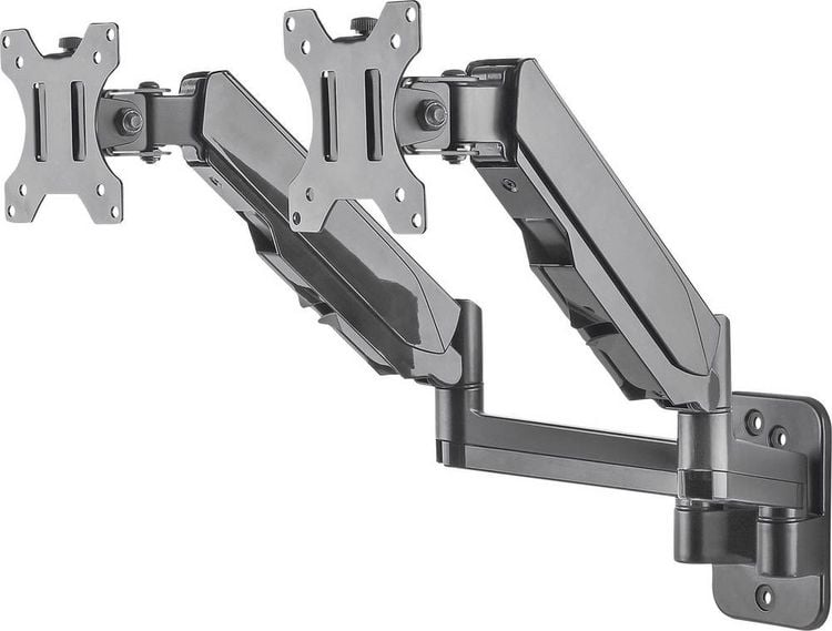 Produktbild: Manhattan 461627 Monitor-Wandhalterung 2 Display(s) 43,2 cm (17") - 81,3 cm (32") Schwarz Drehbar, H&ouml;henverstellbar, Neigbar, Schwenkbar