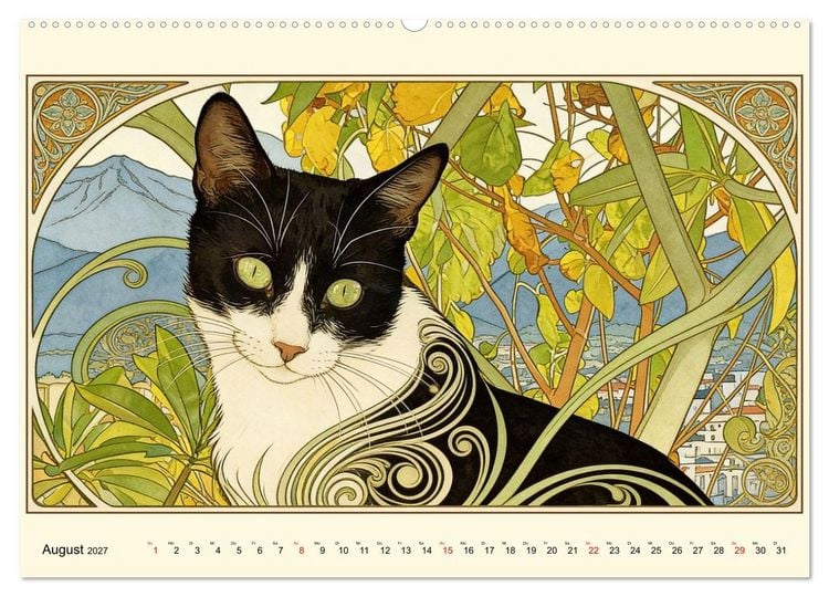 Produktbild: Zauberhafte Jugendstil-Katzen (hochwertiger Premium Wandkalender 2027 DIN A2 quer), Kunstdruck in Hochglanz