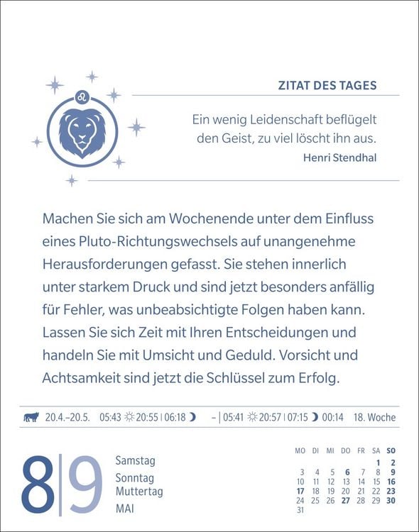 Produktbild: L&ouml;we Sternzeichenkalender 2027 - Tagesabrei&szlig;kalender - Ihr Horoskop f&uuml;r jeden Tag