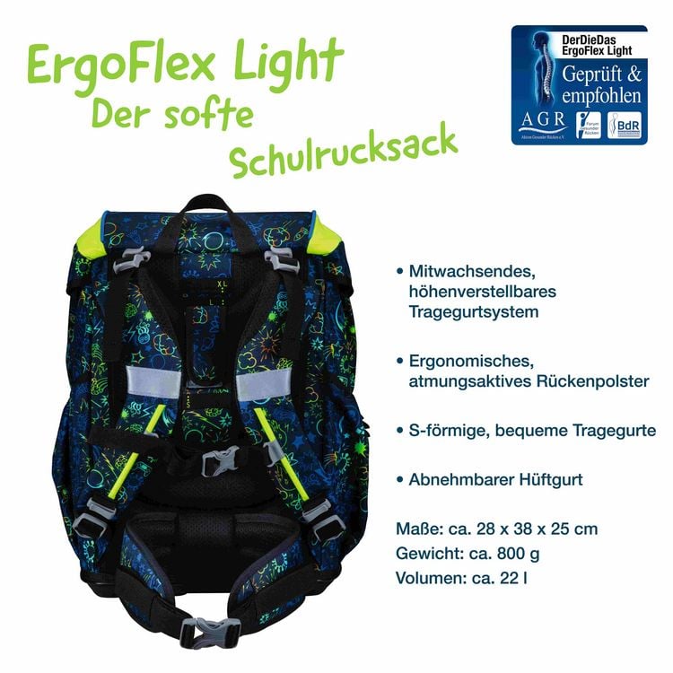 Produktbild: DerDieDas Schulranzen Set ErgoFlex Light, Schulranzen Set, 5tlg, Neon Crazy
